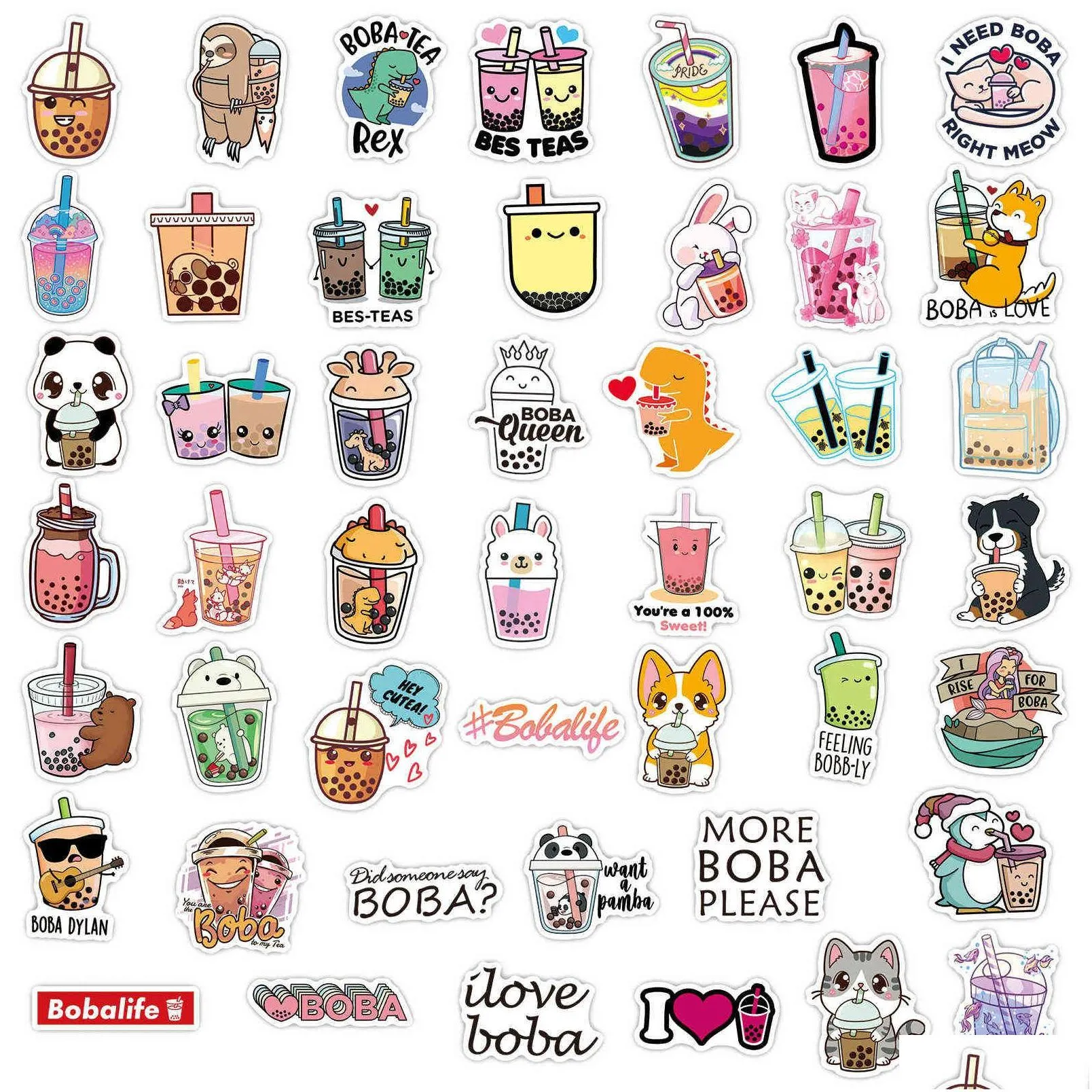 100pcs cute cartoon pearl milk tea stickers pack for girl boba bubble teas decal sticker to diy luggage laptop guitar car