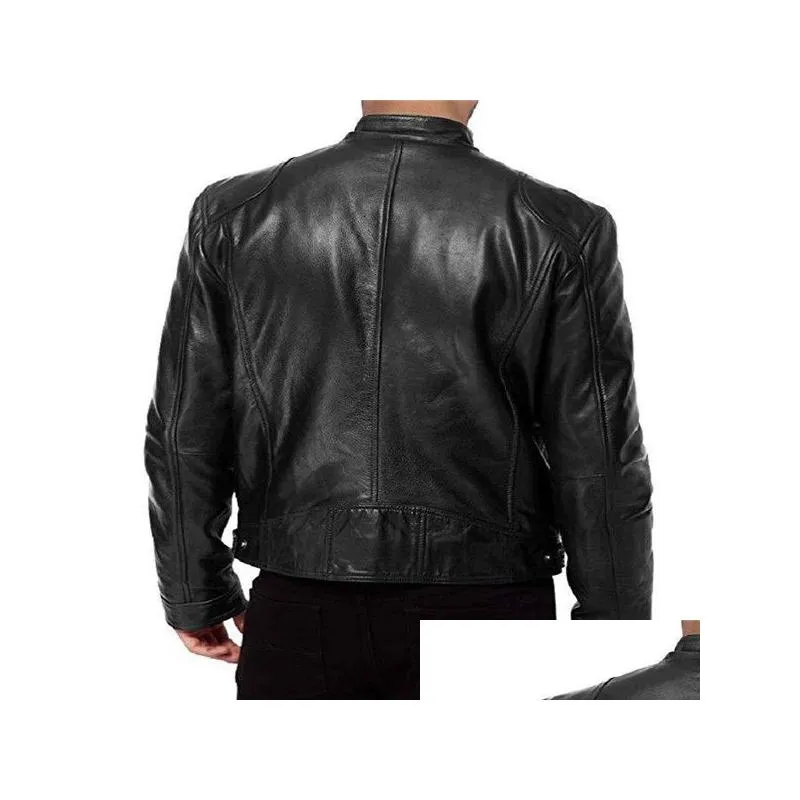 mens jackets business warmth zipper pocket trim mens leather jacket high-quality stand-up collar retro comfortable fashion travel