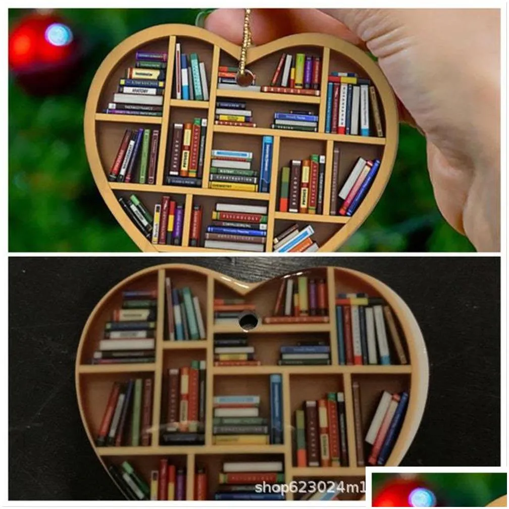 factory christmas decorations acrylic ornament book lovers heart librarian ornaments gift for her hanging lover bookworm keyring kd1
