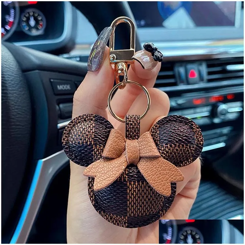 fashion car keychain favor mouse flower bag purse pendant charm brown keyring holder for men gift pu leather lanyard key chain