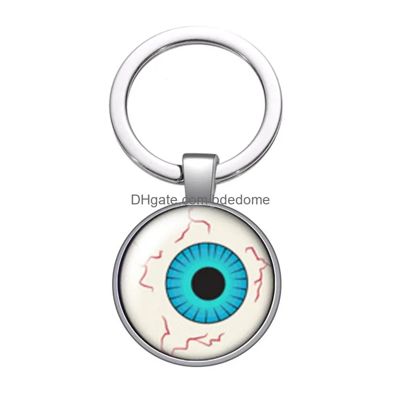 punk pupil eye fashion glass cabochon keychain bag car key chain ring holder charms silver plated keychains for men women gifts