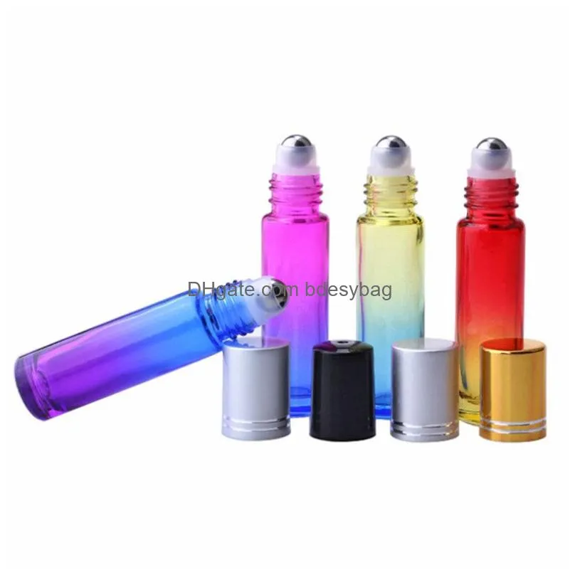 10ml empty glass perfume bottles with stainless steel roller ball portable travel gradient color essential oil container