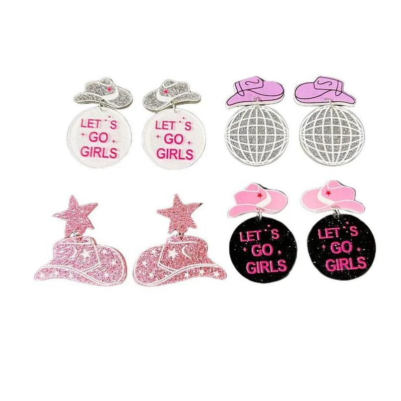 american festival decorations western  hat earrings disco ball acrylic earrings