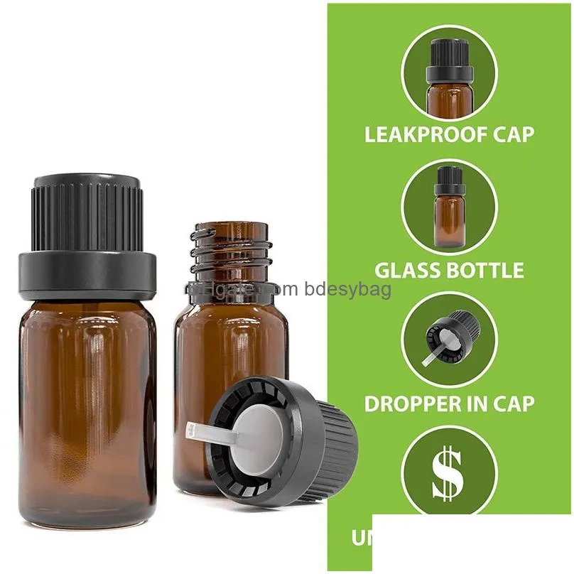 30ml amber glass vial essential oil bottles makeup jars cosmetics container with plug and caps for aromatherapy