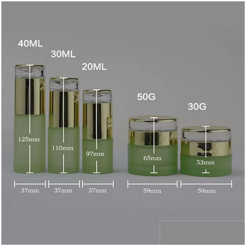 frosted green glass bottle spray lotion bottles cream jars empty cosmetic packing containers 20ml 30ml 40ml 60ml 80ml 100ml 120ml with plastic