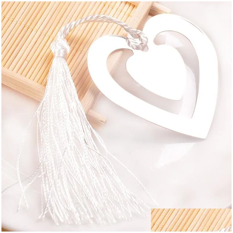 double heart metal bookmarks with tassels -baby shower christening birthday wedding favor back to school wen4498