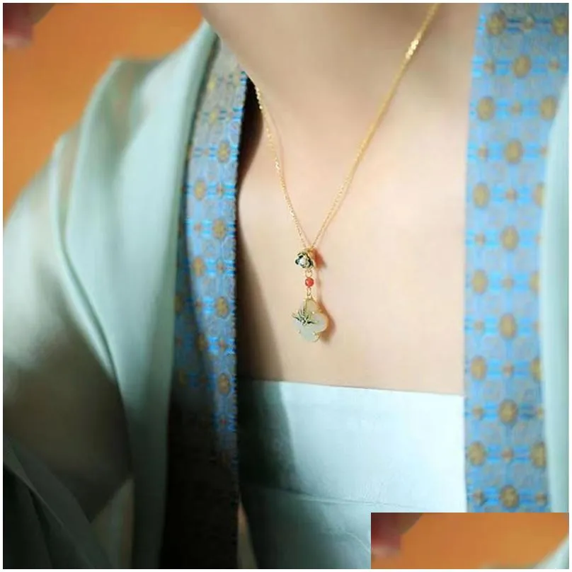 inheriting the ancient method golden retro chinoiserie style fourleaf clover four piece suit colored enamel earrings lotus flower tassel