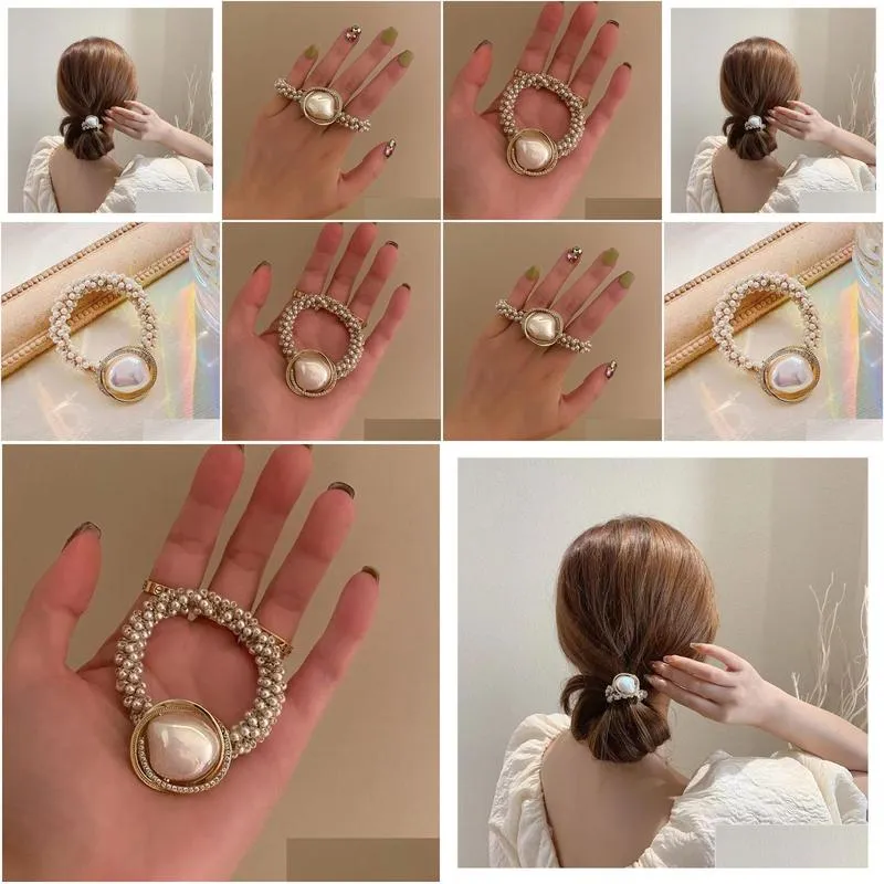 heavy industry pearl hair ring pearl headrope headwear small fashion tie horse tail hair rope light luxury hair accessories