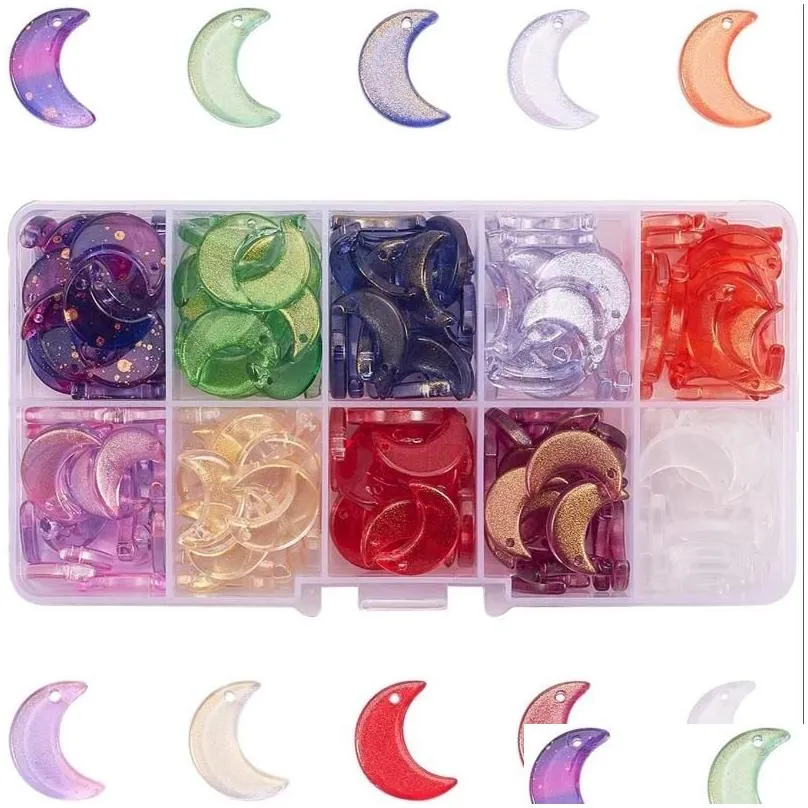 charms 200pcs/box 12x16mm glittery glass crystal crescent moon pendant beads for diy making earring bracelet necklace jewelry