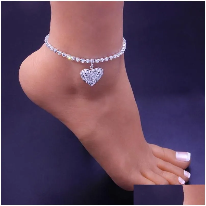anklets stonefans 2021 pendant heart rhinestone anklet bracelet charms bulk for women crystal sandal barefoot foot jewelry