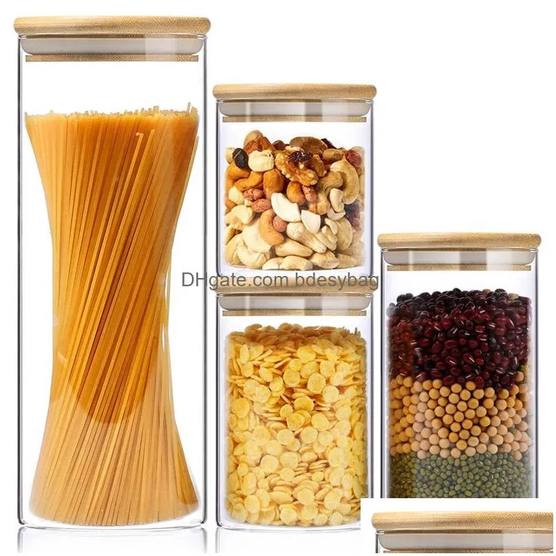 stackable kitchen canisters clear glass food storage jars containers with airtight bamboo lid for candy