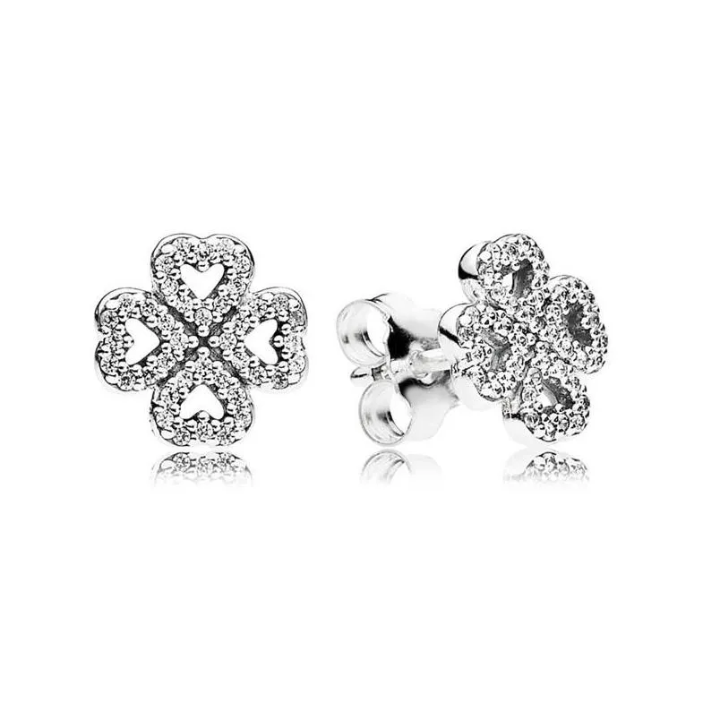 lucky clover stud earring original box for pandora 925 sterling silver cz diamond earrings women luxury wedding jewelry