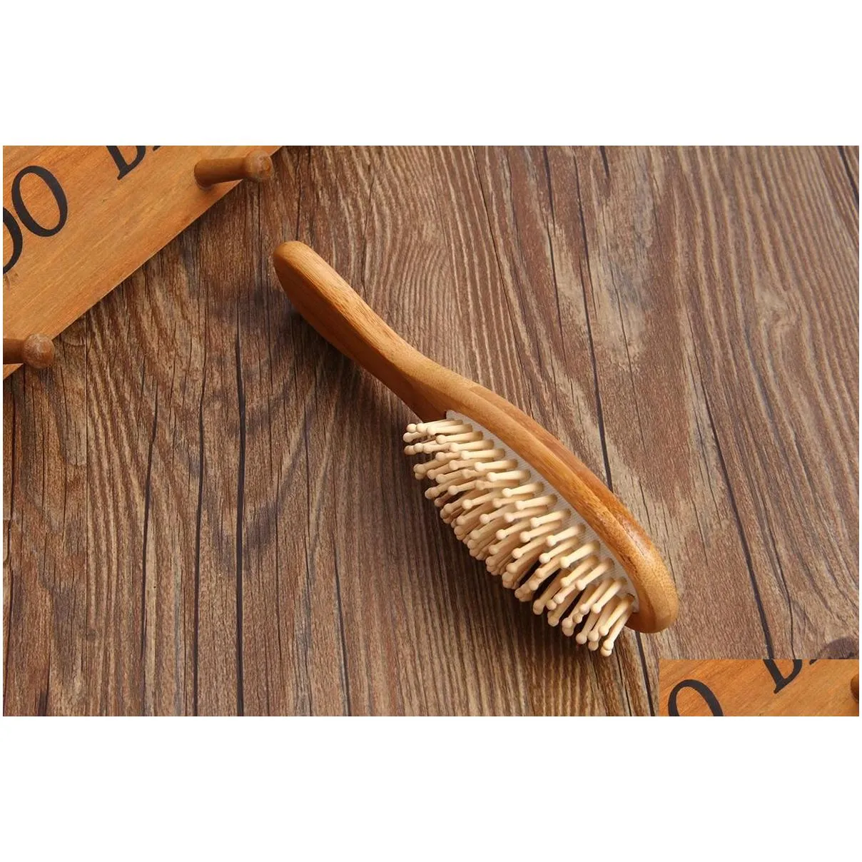 wholesale natural bamboo brush healthy care massage hair combs antistatic detangling airbag hairbrush hair styling tool satin hair band