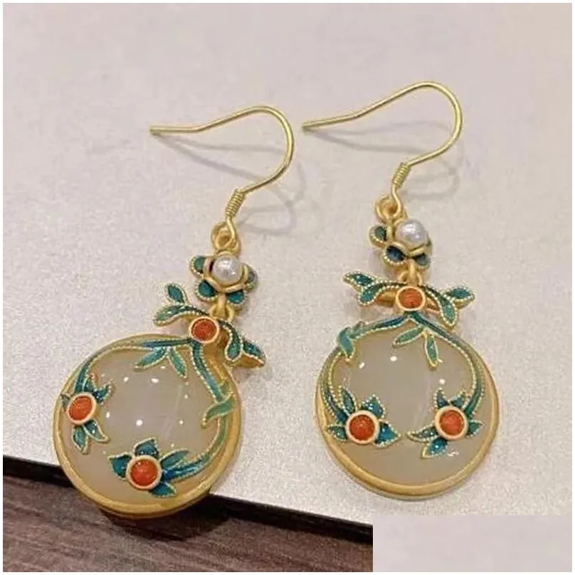 natural an jade peace buckle earrings burned blue auspicious cloud earrings chinoiserie style earrings female retro temperament