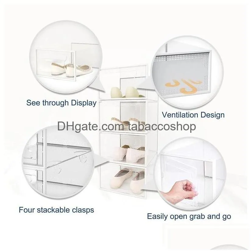 Storage Boxes Bins Shoe Clear Plastic Stackable Organizer For Closet Foldable Shoes Containers Holders Drop Delivery Home Garden H