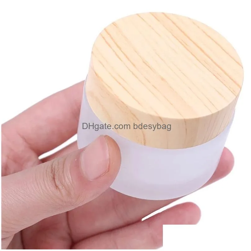 frosted glass jar skin care eye cream bottle refillable jars cosmetic container pot with plastic wood grain lids 5g 10g 15g 20g 30g