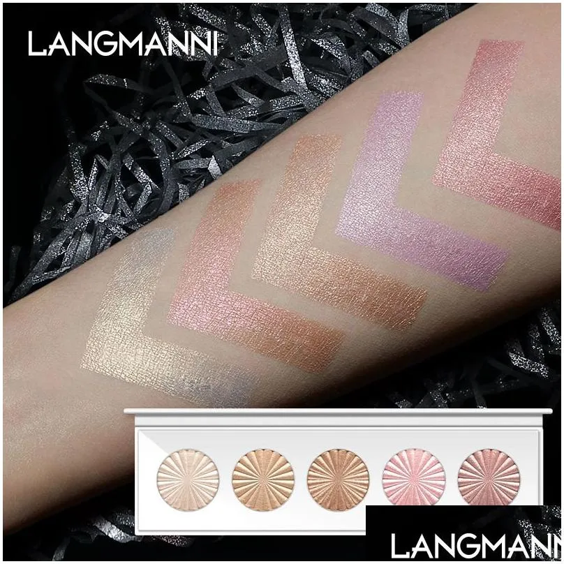 langmanni eye highlighter bronzer powder and face glow up 5 color shimmer high lighter palette cosmetics makeup