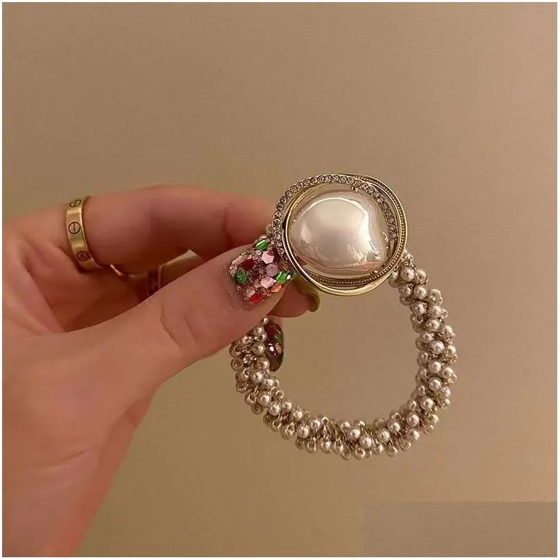 heavy industry pearl hair ring pearl headrope headwear small fashion tie horse tail hair rope light luxury hair accessories