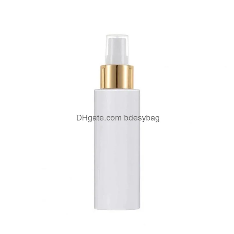 100ml/150ml/200ml white plastic spray bottle gold ring spray top refillable portable cosmetic packaging