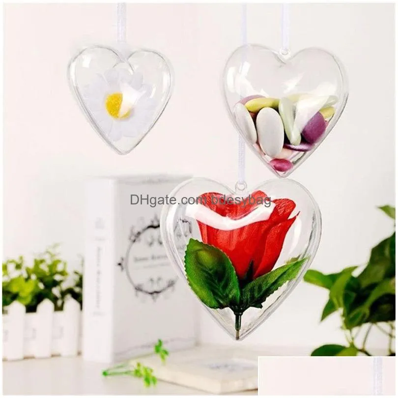 65mm 80mm 100mm christmas decorations openable transparent plastic christmas ball heart shaped christmas tree ornament for birthday