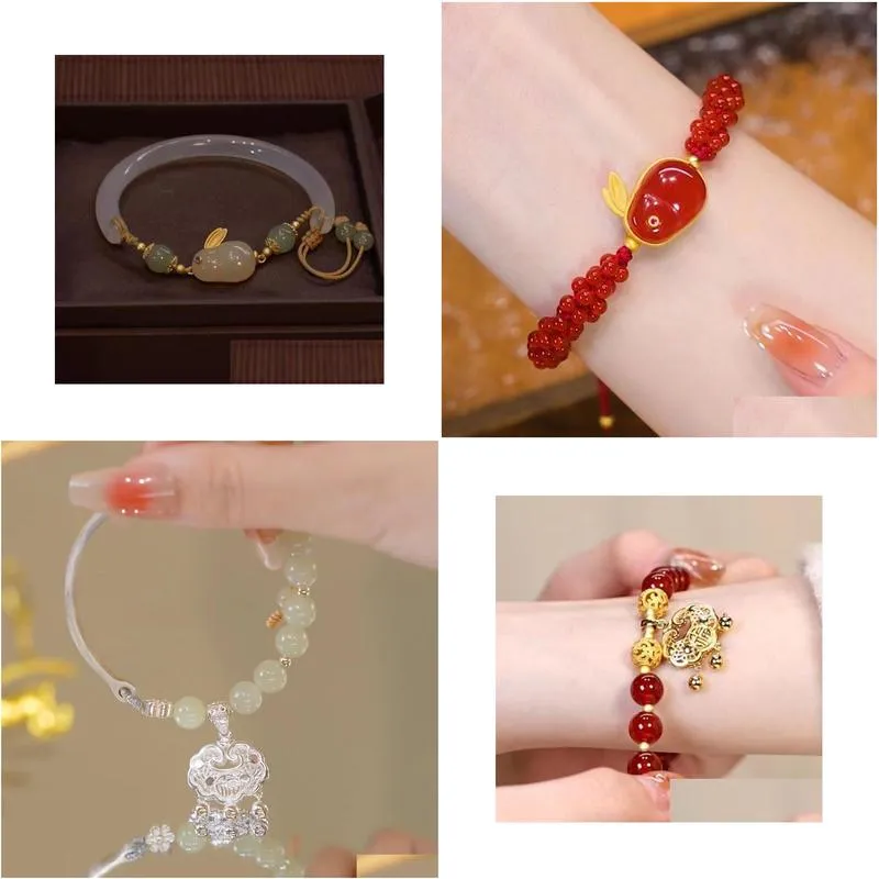 changan lock natural red agate bracelet jade chalcedony safety lock pendant rabbit spring festival bracelet