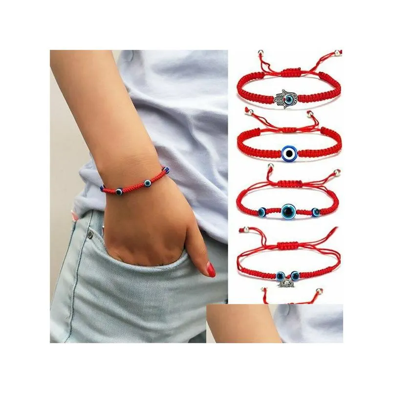 european and american innovative charm bracelets blue eye evil eye red rope woven fashionable adjustable hand string ac277