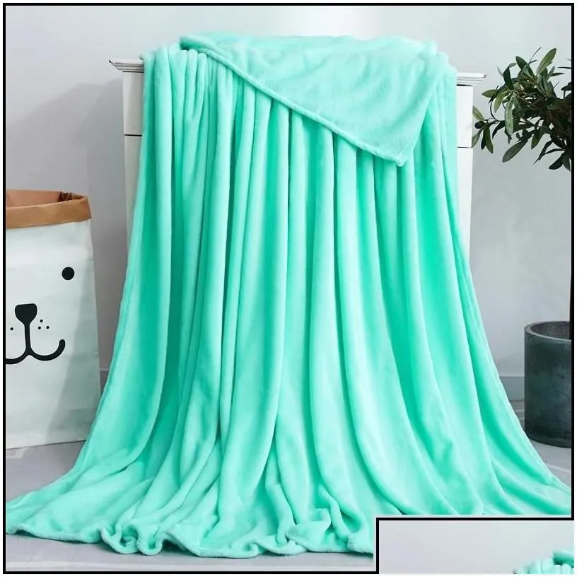 Blankets Coral Fleece Blanket Solid Color Flannel Winter Warm Soft Bedroom Throw Portable Light Weight Quilt Drop Delivery Home Gard