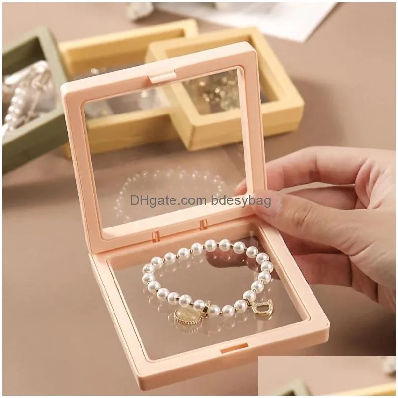 pe film jewelry storage box 3d transparent floating ring case earring necklace display holder dustproof exhibition ornament