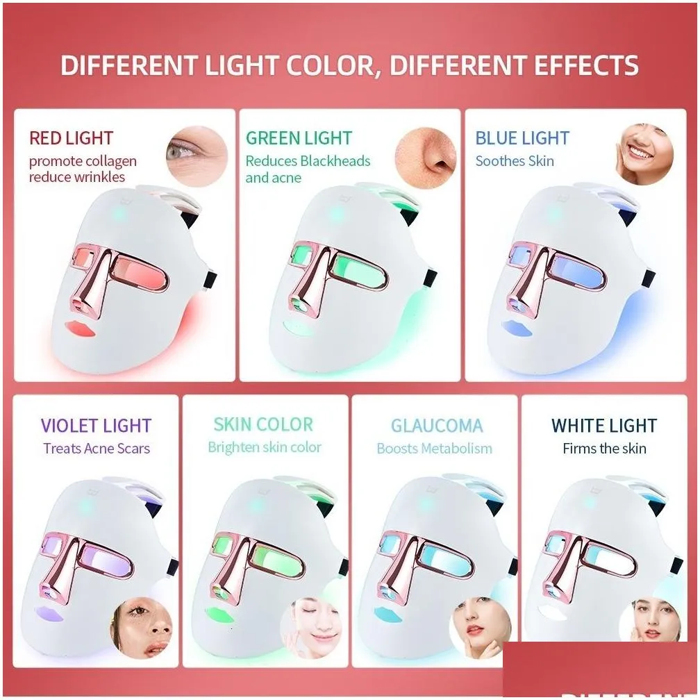 face care devices wireless 7 colors led mask pon treatment facal beauty skin rejuvenation anti acne wrinkle usb charge 221114