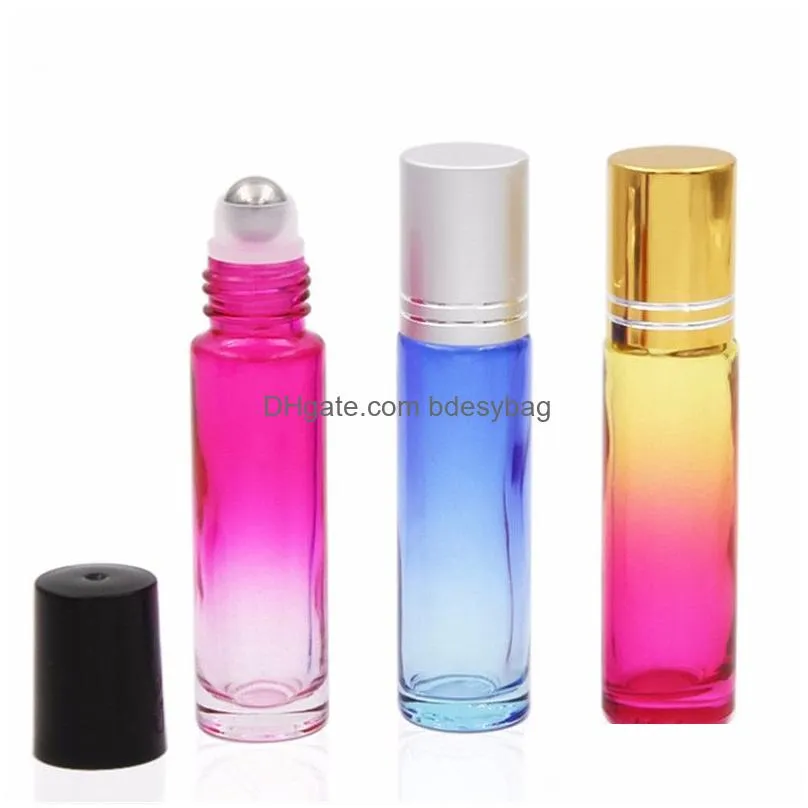 10ml empty glass perfume bottles with stainless steel roller ball portable travel gradient color essential oil container