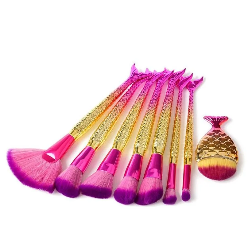 professional mermaid makeup brushes 8 pcs makeup brushes set glitter diamond make up brush for cosmetics brush tool kit dhs 
