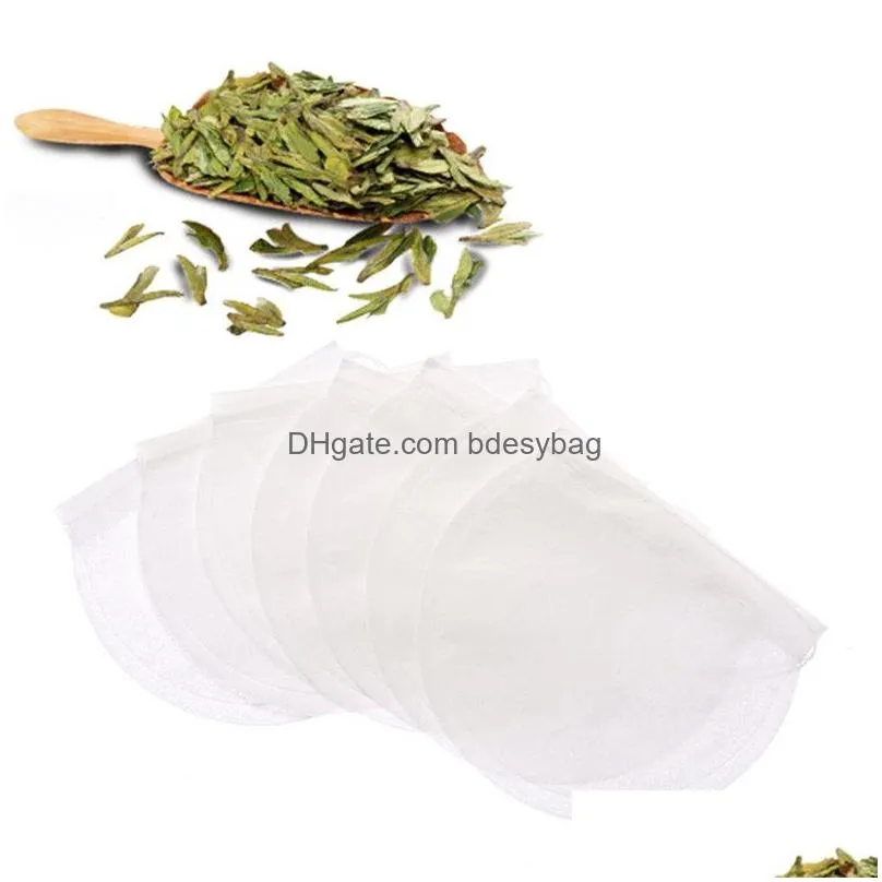 100 pcs/lot round tea filter bags disposable coffee tool natural unbleached paper infuser drawstring empty sachets