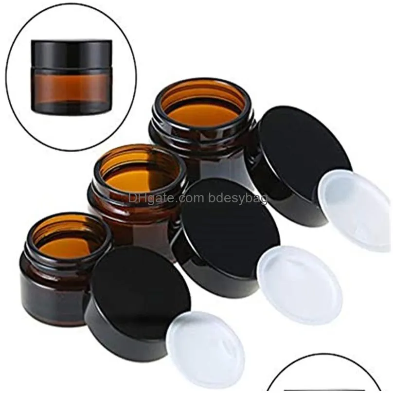 5g 10g 15g 20g 30g 50g amber brown glass face cream bottle cosmetic makeup jars refillable container with inner liners and black lids