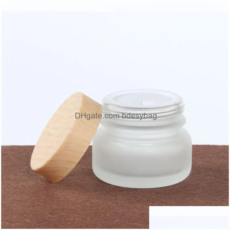 50ml 110ml 150mlfrosted glass jar cream bottles round cosmetic jars hand face lotion pump bottle with wood grain cap