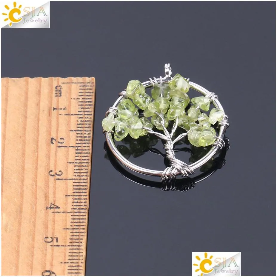 csja tree of life pendant wholesale natural chakra gemstone beads chips silver charms for necklace choker earring bracelet jewelry