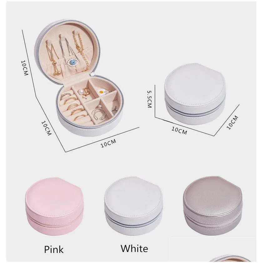 pu leather mini jewelry box circular travel jewel organizer champagne pink earrings necklace display storage case for christmas valentines day