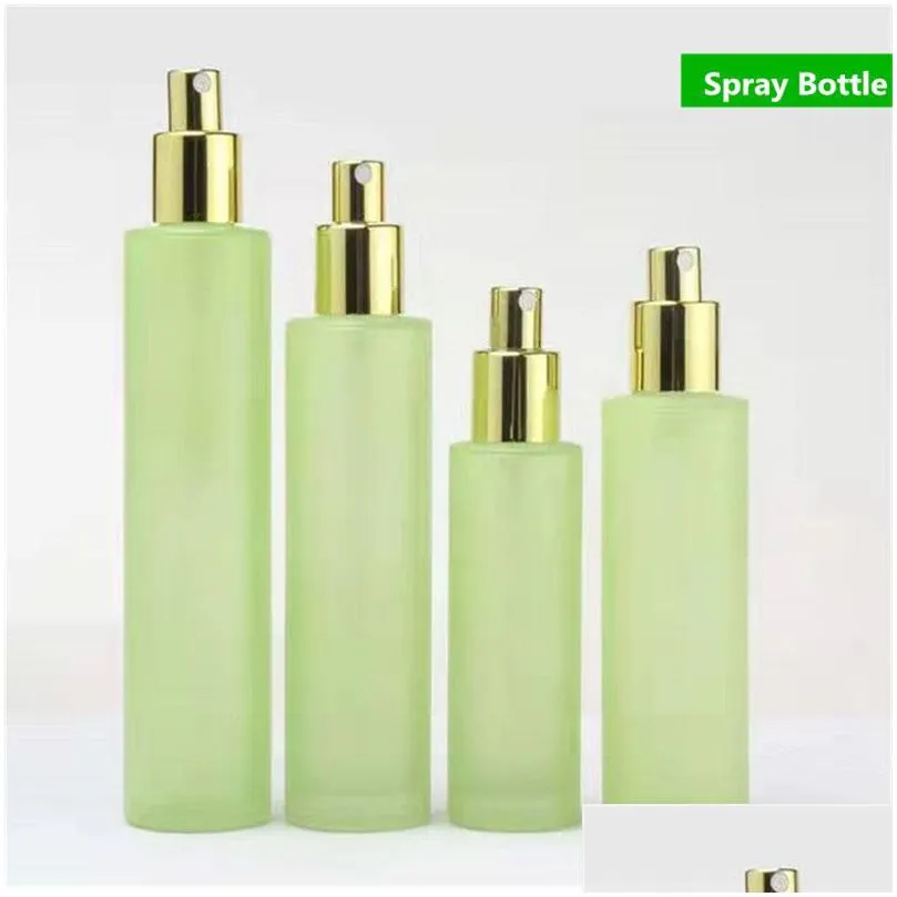 frosted green glass bottle spray lotion bottles cream jars empty cosmetic packing containers 20ml 30ml 40ml 60ml 80ml 100ml 120ml with plastic
