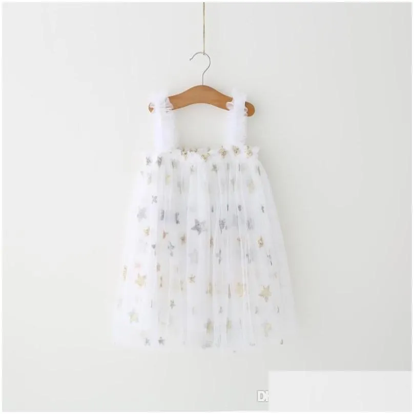 ins baby girls tutu dresses kids sling sequins star skirt summer party elegant solid color agaric lace gauze skirt 4 colors