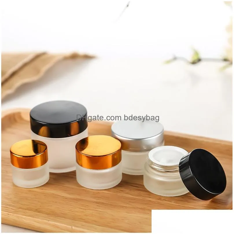 frosted glass jar face cream bottle refillable cosmetic container 5g 10g 15g 20g 30g 50g lotion lip balm bottles with black silver gold