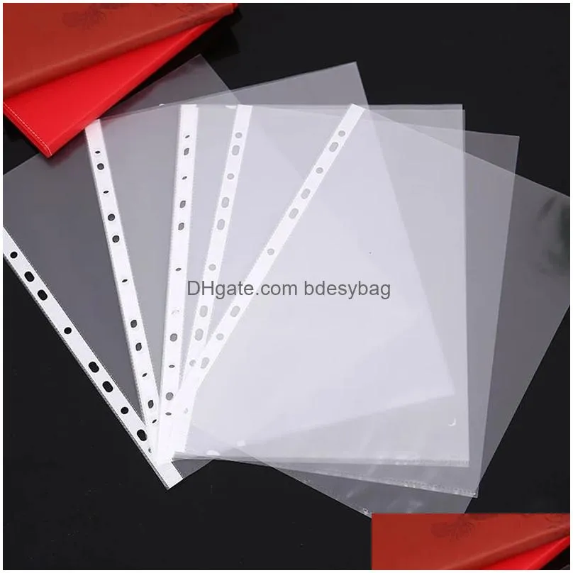 100pcs plastic punched file folders for a4 documents sleeves untral thin leaf documents sheet protectors 11 holes