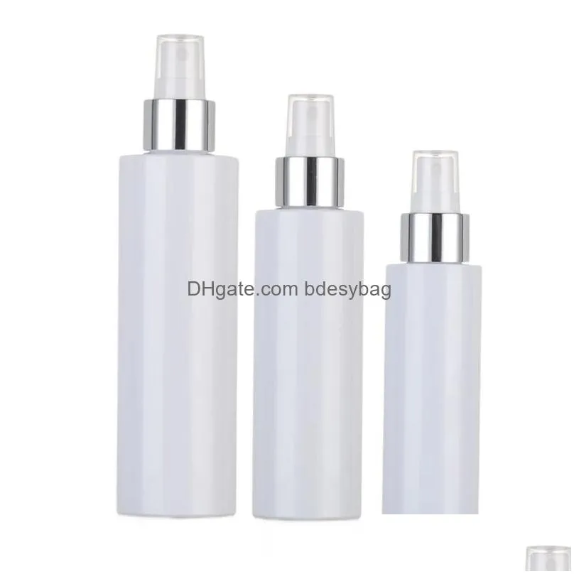 100ml/150ml/200ml white plastic spray bottle gold ring spray top refillable portable cosmetic packaging