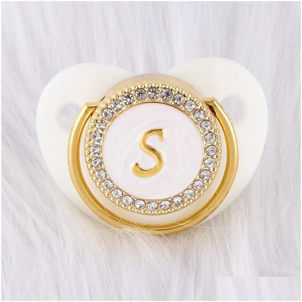 0-12 months luxury white diamond baby pacifier food grade 26 letters silicone orthodontic dummy crystal nipple sleeping soother316u