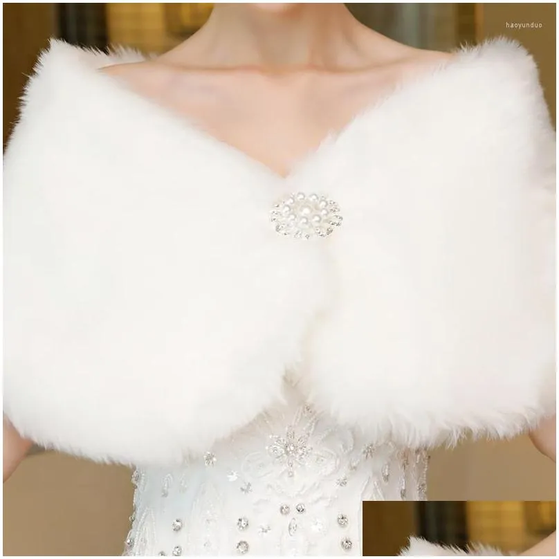 scarves elegant women wedding jackets white black faux fur accessory bridal shawl wraps cape winter evening party coat cloak
