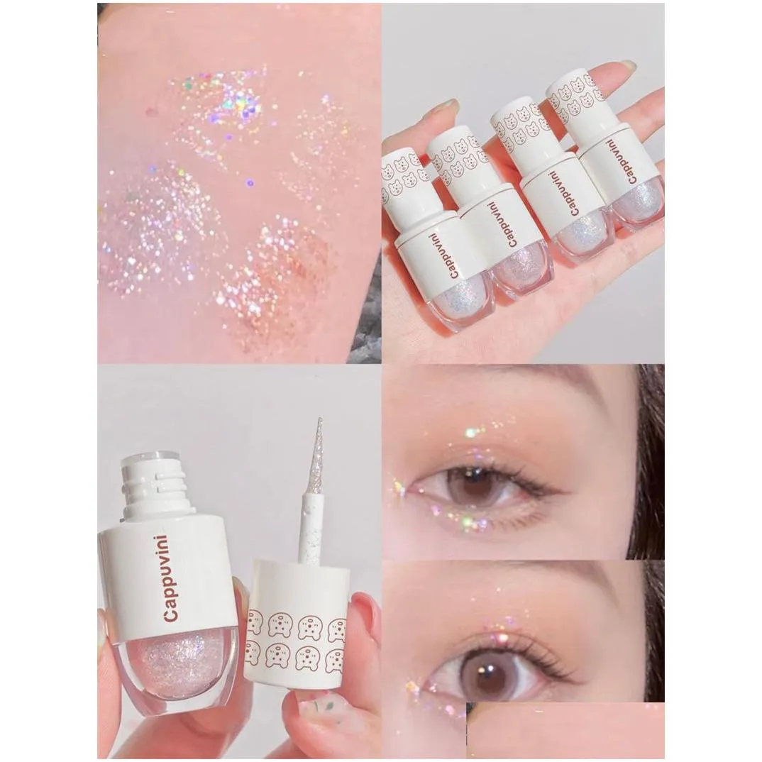 6 colors glitter liquid eye shadow highlighter waterproof pearlescent shiny eyeshadow sequins lying silkworm makeup cosmetics