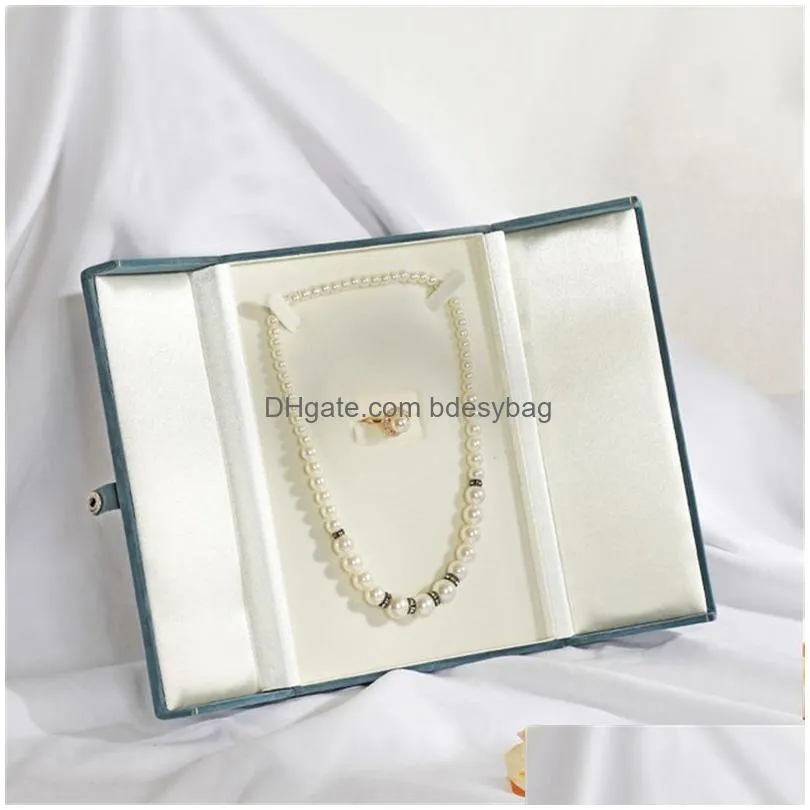velvet large necklace gift box pearl necklaces rings jewelry boxes double open jewelry packaging cases organizer