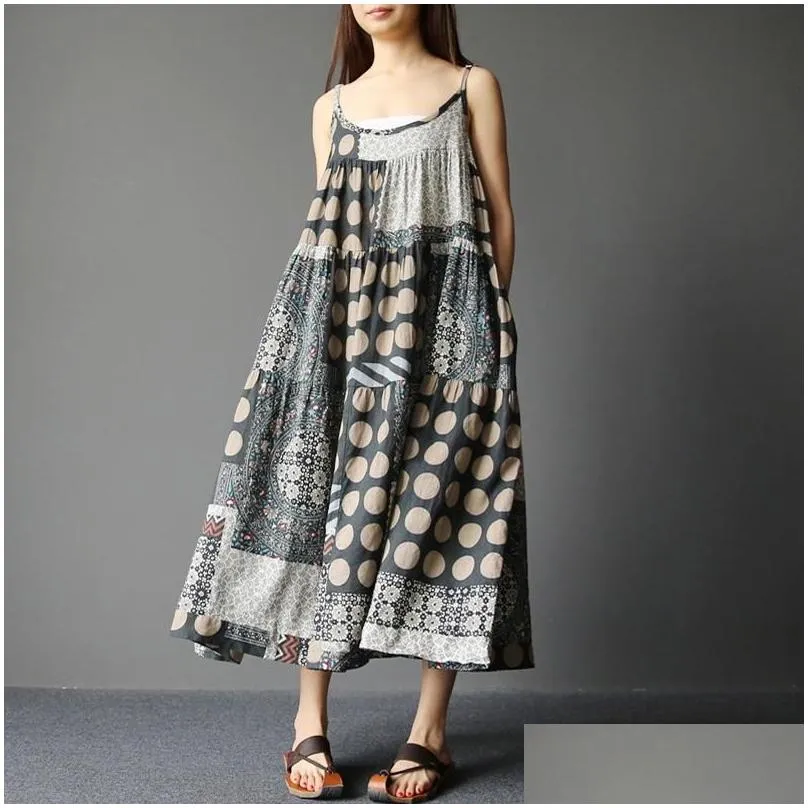 dresses women cotton linen boho maxi dress big size sleeveless spaghetti strap summer loose casual kaftan vestidos long oversized