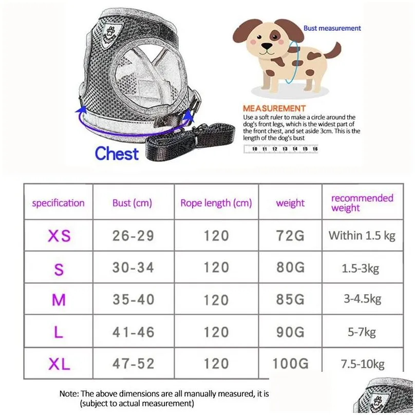 dog collars leashes harnesses with reflective outdoor adjustable pet leash for medium dogs breathable accessories designer puppy vest