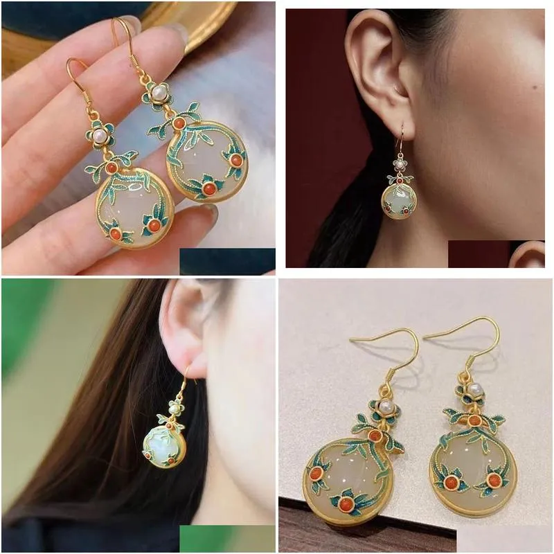 natural an jade peace buckle earrings burned blue auspicious cloud earrings chinoiserie style earrings female retro temperament