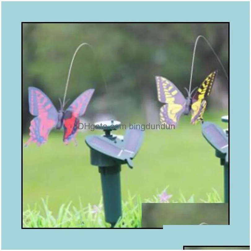 Garden Decorations Solar Power Dancing Flying Butterflies Fluttering Vibration Fly Hummingbird Birds Yard Decoration Funny Toys Ysy3