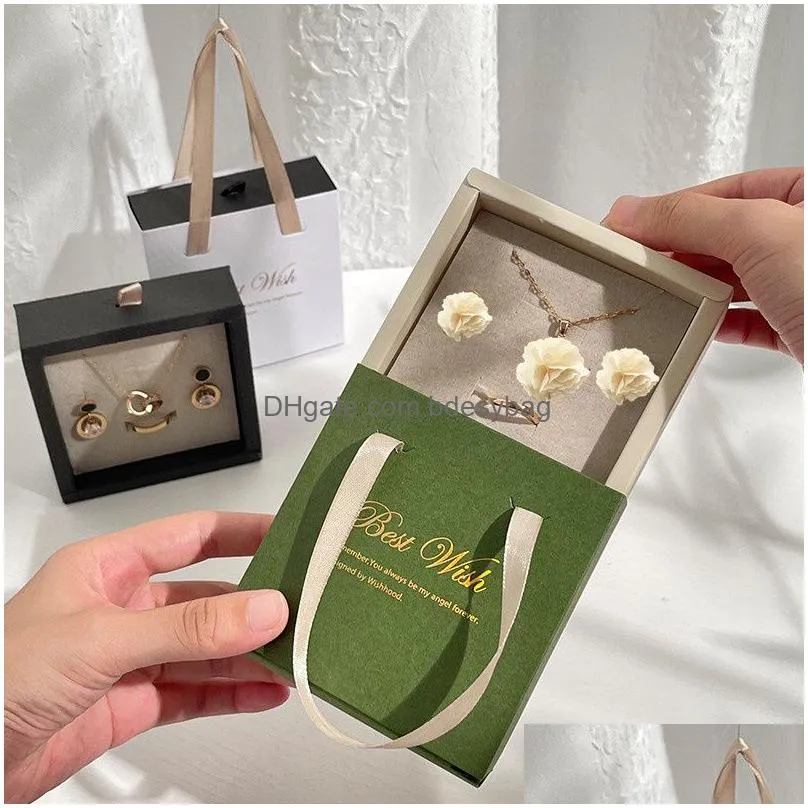 paper drawer jewelry box ring necklace packaging gift boxes with handle for wedding proposal